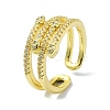 Brass with Cubic Zirconia Open Cuff Ring RJEW-B051-02G-1