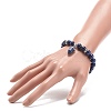 Natural Lapis Lazuli(Dyed) Round Beaded Stretch Bracelet with Bullet Charms BJEW-JB09018-01-3