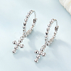 Anti-Tarnish Rhodium Plated 925 Sterling Silver Cross Dangle Hoop Earrings HE1465-2-3