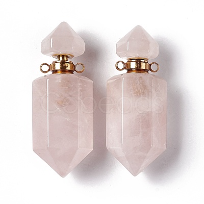 Faceted Bullet Natural Rose Quartz Perfume Bottle Pointed Pendants G-A026-07C-1