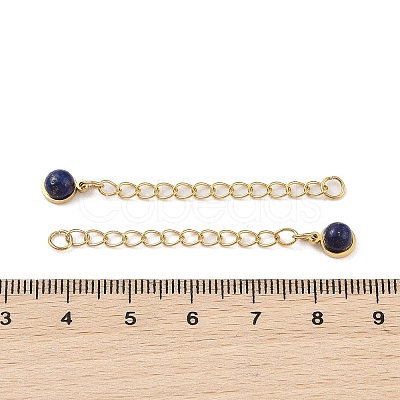 Ion Plating(IP) 316 Surgical Stainless Steel Curb Chain Extender with Natural Lapis Lazuli Round Charm STAS-A097-01G-07-1