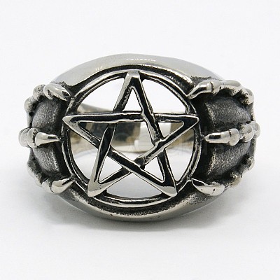 Personalized 304 Stainless Steel Star Rings for Men X-RJEW-F015-18-1