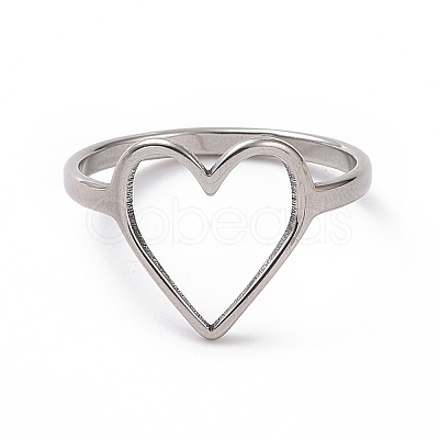 Non-Tarnish 201 Stainless Steel Heart Finger Ring RJEW-J051-16P-1