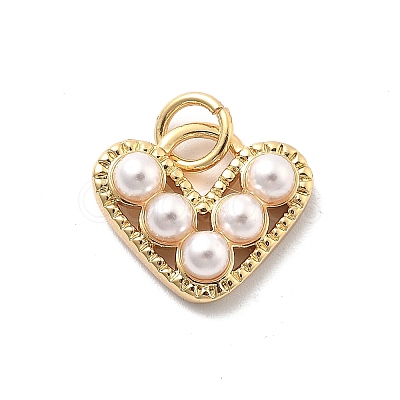 Heart Brass ABS Plastic Imitation Pearl Charms KK-Q017-22G-1