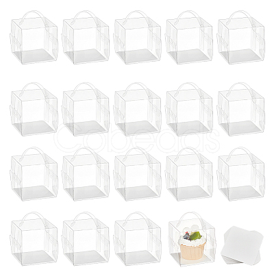 Foldable Square Transparent PET Carrier Cupcake Boxes CON-WH0088-28A-1