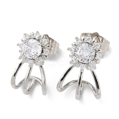 Brass Rhinestone Stud Earrings with Glass EJEW-Z021-04P-1