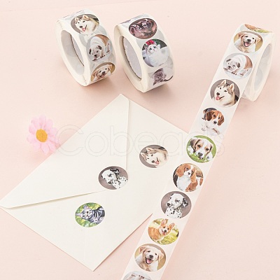 4 Rolls 2 Style Cat & Pet Dog Pattern Self-Adhesive Kraft Paper Stickers DIY-LS0003-36-1