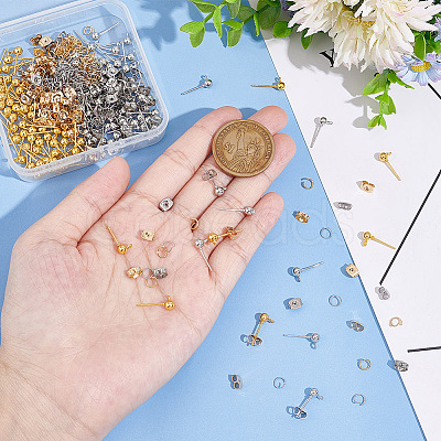 Unicraftale 120Pcs 2 Color Iron Ball Stud Earring Findings DIY-UN0004-38-1