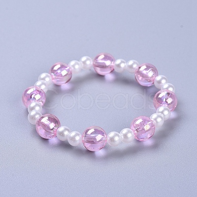 Transparent Acrylic Imitated Pearl  Stretch Kids Bracelets BJEW-JB04575-02-1