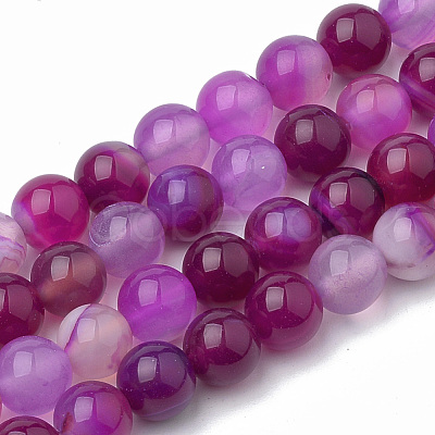 Dyed Natural Striped Agate/Banded Agate Round Bead Strands X-G-R342-8mm-04-1