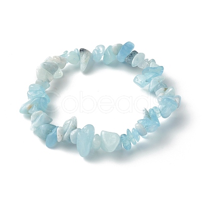 Natural Aquamarine Chip Beads Stretch Bracelets for Children BJEW-JB06389-01-1