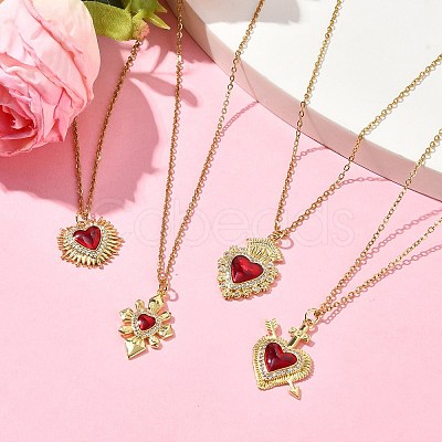 Golden Brass with Cubic Zirconia Heart Pendant Necklace NJEW-JN04592-1