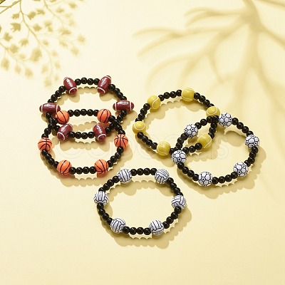 Sport Theme Acrylic Beaded Stretch Bracelet for Men Women BJEW-JB08549-1