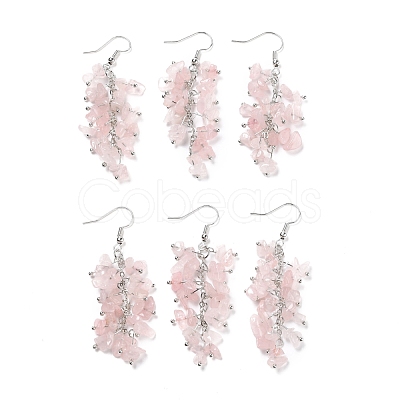 Natural Rose Quartz Chip Beaded Dangle Earrings EJEW-I264-01P-01-1