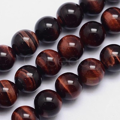 Dyed & Heated Natural Red Tiger Eye Round Bead Strands G-L411-06-8mm-1