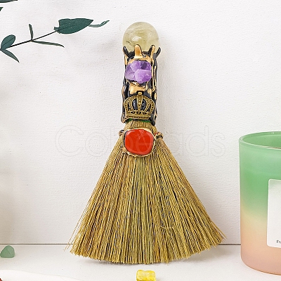 Cross-Border New Natural Citrine Rolling Stone Broom Hand Crystal Raw Stone Handmade Magic Broom Halloween Decoration Wholesale PW-WG45A77-05-1