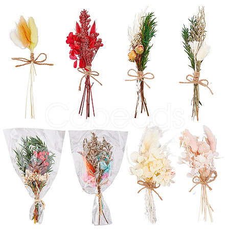 HOBBIESAY 8Pcs 8 Style Mini Dried Flower Bouquet AJEW-HY0001-33-1