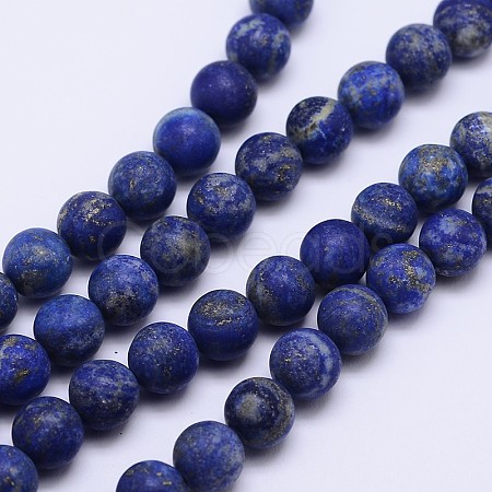 Frosted Round Natural Lapis Lazuli Beads Strands X-G-D743-8mm-1