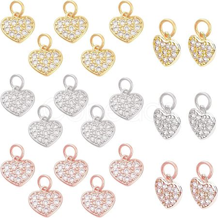 Nbeads 24Pcs 3 Colors Brass Micro Pave Clear Cubic Zirconia Charms KK-NB0001-41-1