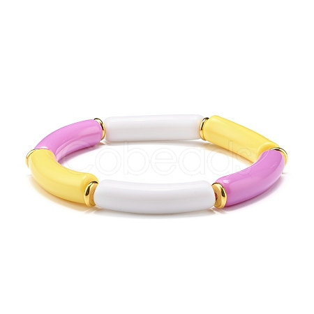 Curved Tube Opaque Acrylic Beads Stretch Bracelet for Teen Girl Women BJEW-JB06940-03-1