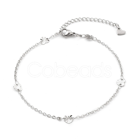 Tarnish Resistant 304 Stainless Steel Cable Chain Anklets AJEW-H104-09P-1