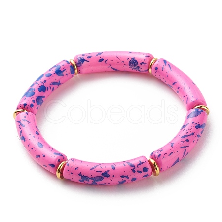 Acrylic Curved Tube Beaded Stretch Bracelet BJEW-JB08443-04-1