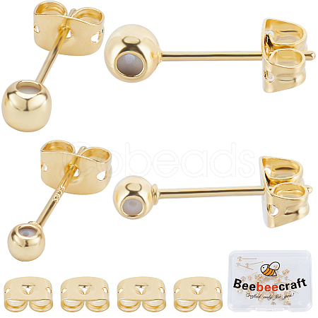 Beebeecraft 20Pcs 2 Style Brass Stud Earring Findings EJEW-BBC0001-24G-1