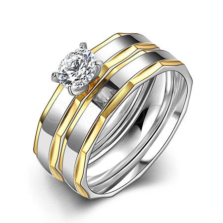 Trendy 316L Titanium Steel Cubic Zirconia Couple Rings for Women RJEW-BB06910-7A-1