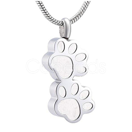 Non-Tarnish Stainless Steel Double Paw Print Urn Ashes Pendant Necklace BOTT-PW0002-032S-1