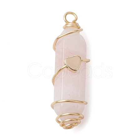Natural Rose Quartz Copper Wire Wrapped Pointed Pendants PALLOY-JF02462-01-1