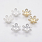 6-Petal Brass Bead Caps, Long-Lasting Plated, Flower, Mixed Color, 10x2mm, Hole: 1mm