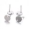 Non-Tarnish 201 Stainless Steel Flat Plate Stud Earring Findings, with 304 Stainless Steel Pin, Flat Round, Stainless Steel Color, 12x8x0.8mm, Hole: 1.4mm, Pin: 0.8mm