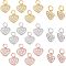 Nbeads 24Pcs 3 Colors Brass Micro Pave Clear Cubic Zirconia Charms, Heart with Jump Rings, Mixed Color, 10x10x1.8mm, Hole: 3mm, 8pcs/color