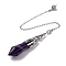 Natural Amethyst Pointed Dowsing Pendulum Big Pendants, Lead Free & Cadmium Free, with Platinum Tone Brass Findings, Hexagonal Cone, 265mm, Hole: 2mm