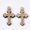 Wooden Pendants, Cross with Word, Wheat, 32x19x4mm, Hole: 1.5mm