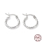 Rhodium Plated 925 Sterling Silver Hoop Earrings, Twisted Round Ring, with S925 Stamp, Real Platinum Plated, 19x2x15mm