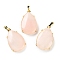 Natural Rose Quartz Pendants, Brass Teardrop Charms, Golden, Cadmium Free & Lead Free, 28.5x18x5~6mm, Hole: 5x4mm