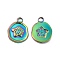 Ion Plating(IP) 304 Stainless Steel Pendants, Flat Round with Starfish Charm, Rainbow Color, 16.2x13x2mm, Hole: 2mm