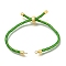 Braided Cotton Cord Slider Bracelet Making, with Rack Plating Brass Findings, Real 18K Gold Plated, Green, 8-5/8x1/8 inch(22x0.3cm), Hole: 2mm