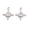 Brass Micro Pave Clear Cubic Zirconia Charms, Cadmium Free & Lead Free, Star, Platinum, 14x12x2.5mm, Hole: 1.2mm