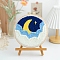 DIY Moon Pattern Punch Embroidery Beginner Kits for Beginners, including Embroidery Fabric & Hoop & Yarn, Punch Needle Pen, Instruction, Marine Blue, 20cm