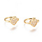 Golden Plated Brass Micro Pave Cubic Zirconia Cuff Earrings, Long-Lasting Plated, Heart, Clear, 11x12x1.2~6.2mm