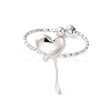 304 Stainless Steel Heart Open Cuff Rings for Women RJEW-H136-03P-2
