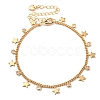 Brass Star & Glass Flat Round Charm Bracelets with Curb Chains NJEW-R263-25G-1