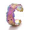 Rainbow Color Ion Plating(IP) 304 Stainless Steel Leaf Open Cuff Ring for Women RJEW-A005-16-2