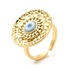 Rack Plating Brass Flat Round Open Cuff Rings with Shell Evil Eye  RJEW-D008-05G-1