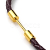 Brass Column Bar Link Bracelet with Leather Cords BJEW-G675-05G-08-2