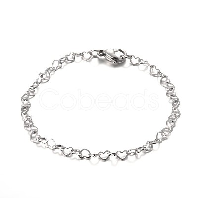 Tarnish Resistant Heart 304 Stainless Steel Link Bracelets X-BJEW-JB01929-1