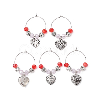 Valentine's Day Heart Alloy Wine Glass Charms AJEW-JO00228-1