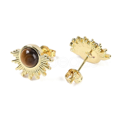 Natural Tiger Eye Stud Earrings EJEW-K288-01G-03-1